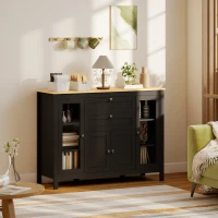 HOMCOM Aparador mueble de almacenamiento 1 armario doble puerta 2 armarios con puerta de cristal 2 cajones estante regulable 120x40x90cm negro(m-2)