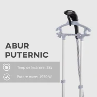 HOMCOM Aparat de Călcat Vertical cu Abur, Fier de Călcat cu Rezervor de 2L, Putere 1950W, cu 2 Tije Telescopice, 35x25x23cm, Negru(m-4)