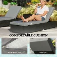 Outsunny Rattan Sun Loungers Set of 2 with Side Table, Garden Recliner Sunbeds with Adjustable Back, Cushions, Dark Grey(m-5)