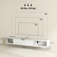 HOMCOM Mueble TV Suspendido 120 cm Mueble para Televisor Hasta 127 cm Cajón Abatible 2 Estantes 120x24x16 cm Blanco(m-3)