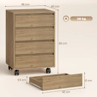 HOMCOM Cassettiera ufficio su ruote con 4 cassetti scorrevoli, Marrone(m-3)