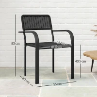Outsunny Set 4 sedie da giardino impilabili con braccioli e telaio in acciaio, Nero(m-3)