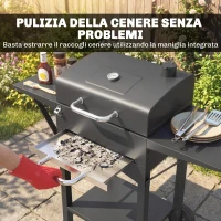 Outsunny Barbecue a Carbone con 2 Ripiani Laterali, Termometro, Coperchio e Ruote, 110x46.5x101 cm, Nero(m-8)