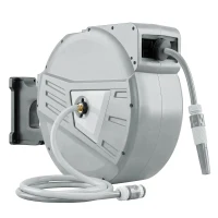 Outsunny Avvolgitubo retrattile automatico 40+2 m girevole 180°, Grigio(m-1)