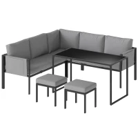Outsunny Set mobilier de grădină Canapea colț exterior 6 piese Perne 10cm Masă înaltă și 2 taburete Gri(m-1)