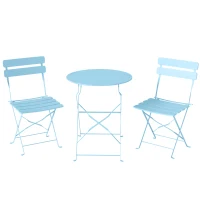 Outsunny 3-Piece Foldable Garden Bistro Set Bistro Table with 2 Chairs Slatted Seats Double X-Legs Light Blue(m-1)