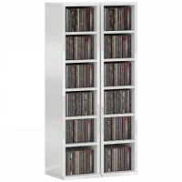 HOMCOM Set of 2 CD Media Display Shelf Unit Tower Rack with Adjustable Shelves, High Gloss White(m-10)