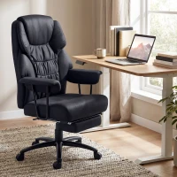 HOMCOM Fauteuil de bureau massant 3D avec repose-pieds, chaise d'ordinateur réglable avec dossier haut, rembourrage Leathaire, noir(m-5)
