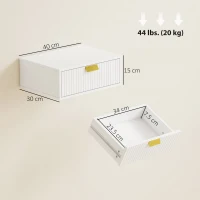 HOMCOM Set de 2 noptiere murale, noptiere suspendate cu sertar ondulat, 40 x 30 x 15 cm, blanc(m-3)