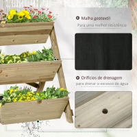 Outsunny Horta de Escada de 3 Níveis Horta de Madeira com Tecido não tecido e Orifícios de Drenagem Horta para Plantas Flores Ervas 71x61x77cm Madeira Natural(m-5)