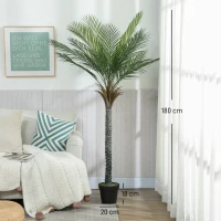 HOMCOM Pianta Artificiale Decorativa 180 cm, Palma Artificiale con Vaso e Foglie, per Interni, Verde(m-3)