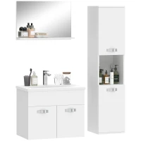 kleankin Set mobili bagno 4 pezzi con specchio, mobile lavabo e colonna, Bianco(m-8)