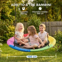 AIYAPLAY Altalena Nido per Bambini 3-8 Anni con Corde e Cinghie, in PE e Tessuto Oxford, 100x100x180 cm, Multicolore(m-5)