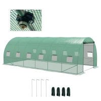 Outsunny Serra tunnel 6x3x2 m con sistema di irrigazione, 12 finestre e porta avvolgibile, Verde(m-7)