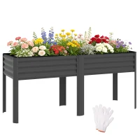 Outsunny Orto rialzato in metallo con traverse rinforzate e tessuto non tessuto, 241 L, Grigio scuro(m-8)