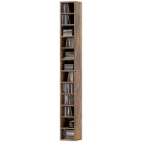 HOMCOM Porta CD e DVD con 12 scomparti e capacità 204 CD, 21x20x175 cm, Marrone rustico(m-7)