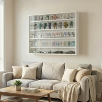 HOMCOM Vitrine de Parede com Prateleiras Ajustáveis e 2 Portas Corredeiras de Vidro para Coleções 80x9,5x60 cm Branco(m-9)