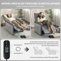 HOMCOM Relaxsessel, Fernsehsessel mit Liegefunktion, Lendenheizung, 2 Fernbedienungen, USB-Anschluss, Leisem Motor, Grau(m-5)