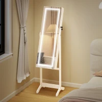 HOMCOM Joalheiro de Pé Armário para Jóias com Fita de Luz LED e Fechadura Magnética Organizador de Jóias com Prateleiras Ranhuras para Anéis Brincos 46x36,5x151,5cm Branco(m-8)