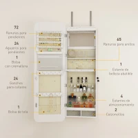 HOMCOM Espejo Joyero con Luz LED Montado en la Pared o en la Puerta con Cerradura Espejo Entero 2 Cajones Blanco(m-6)