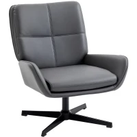 HOMCOM Fauteuil de salon revêtu en PU Fauteuil de lecture avec assise rembourrée accoudoirs pieds métalliques gris(m-7)