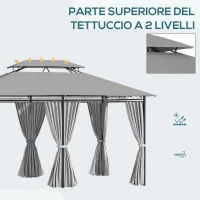 Outsunny Gazebo 4x3 m con 6 Tende e Tetto a 2 Livelli, in Acciaio e Poliestere, Grigio Scuro(m-4)
