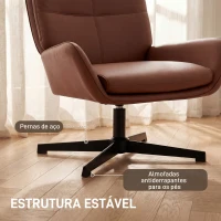 HOMCOM Poltrona de Sala Estofada em PU Poltrona de Leitura com Assento Acolchoado Apoios de Braços Pernas Metálicas Castanho(m-8)