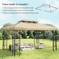 Outsunny Toile de rechange 4x3 m avec toit double, orifices d'évacuation et protection UV, seule la toile, NE comprend PAS le cadre, Blanc crème(m-3)