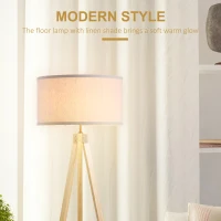 Homcom Lampada da Terra con Treppiede e Paralume in Lino Beige per Soggiorno Lampadine E27 Ф45 x 152cm(m-4)