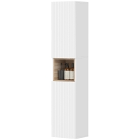 HOMCOM Meuble de Salle de Bain à 2 Portes avec Espace Ouvert et Étagères Réglables, en Bois, 30x24x140 cm, Blanc