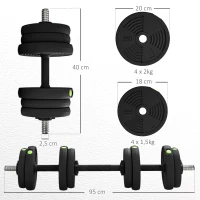 SPORTNOW Juego de Mancuernas Ajustables 15 kg 2 en 1 con Barras Conexión y Mangos Antideslizantes para Gimnasio en Casa Negro(m-3)