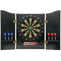 SPORTNOW Cible électronique E Dartboard avec portes effet bois affichage LED annonces vocales 6 fléchettes, 24 pointes de rechange(m-7)