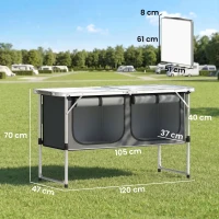 Outsunny Campingkeuken opvouwbaar Campingkast met aluminium frame opbergruimte werkblad voor camping en reizen zilver(m-3)