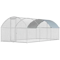 PawHut Galinheiro de Exterior 2,8x5,1x1,9 m Cobertura de Tecido Oxford Anti-UV Impermeável Fechos para 15-24 Galinhas Prateado(m-11)