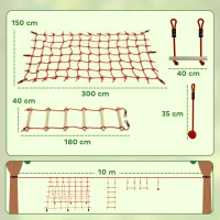 AIYAPLAY Ninja Line Set Slackline pentru copii 10 m cu inele, leagăn, scară de cățărat și plasă de cățărat pentru 3-6 ani 1000x300x180 cm Roșu(m-3)