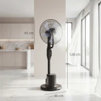 HOMCOM Ventilator cu brumizare silențios 90W pe stativ 128cm oscilație 70° 3 viteze 3 moduri temporizator negru(m-3)
