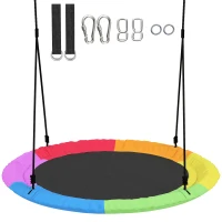 AIYAPLAY Altalena Nido per Bambini 3-8 Anni con Corde e Cinghie, in PE e Tessuto Oxford, 100x100x180 cm, Multicolore(m-1)