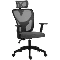 Vinsetto Silla de Oficina Ergonómica y Regulable con Soporte Lumbar y Reposacabezas, 66x61x106-116 cm, Gris(m-1)