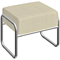 HOMCOM Poggiapiedi Pouf Seduta Imbottito Spesso con Rivestimento in Chenille e Gambe in Acciaio, per Camera da Letto, Beige(m-1)