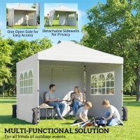 Outsunny Pop Up Gazebo Waterproof Height Adjustable Canopy with 3 Sidewalls Wheeled Bag for Parties 3 x 3 m White(m-4)