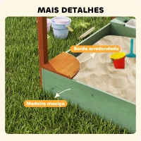 AIYAPLAY Caixa de Areia para Crianças de Madeira com Teto 2 Assentos 2 Caixas Torneira Funil 116x112,5x128 cm Verde(m-8)