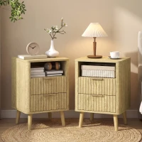 HOMCOM Set de 2 noptiere, noptiere cu 2 sertare și compartiment deschis, colțuri rotunjite, 40 x 40 x 61 cm, stejar(m-2)