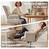 HOMCOM Chaise de bureau inclinable réglable en hauteur avec accoudoir repose-pieds dossier haut 75 x 77 x 110-118 cm Gris(m-4)