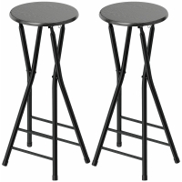 HOMCOM Lot de 2 Tabourets de Bar Pliants avec Double Repose-pieds, en Bois et Acier, 34x30x70 cm, Noir