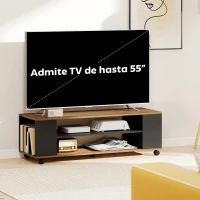 HOMCOM Mobile TV da Terra con Ruote 4 Ripiani per TV fino a 55 Pollici, 120x40x38,5 cm Noce e Nero(m-4)