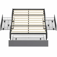 HOMCOM Pat dublu 140x190 cm cu somier, 3 sertare și cadru metalic Capacitate 363 kg Gri(m-6)