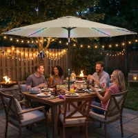 Outsunny 3 m Garden Parasol Umbrella with 112 Solar Powered LED Lights, Patio Umbrella with Crank Handle, Beige(m-2)