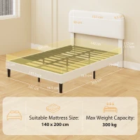 HOMCOM Cadru pat single cu tăblie căptușită cu Teddy-Fleece, cadru metalic pentru pat, montaj ușor, alb(m-3)