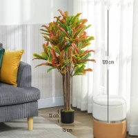HOMCOM Plante artificielle de croton multicolore en PEVA et bois avec pot en PP et ciment, 55x55x120 cm(m-3)