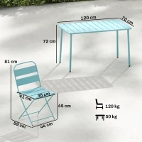 Outsunny Set de masă pentru exterior 5 piese, set de grădină pentru 4 persoane cu blat cu șipci și scaune pliante, Verde deschis(m-3)